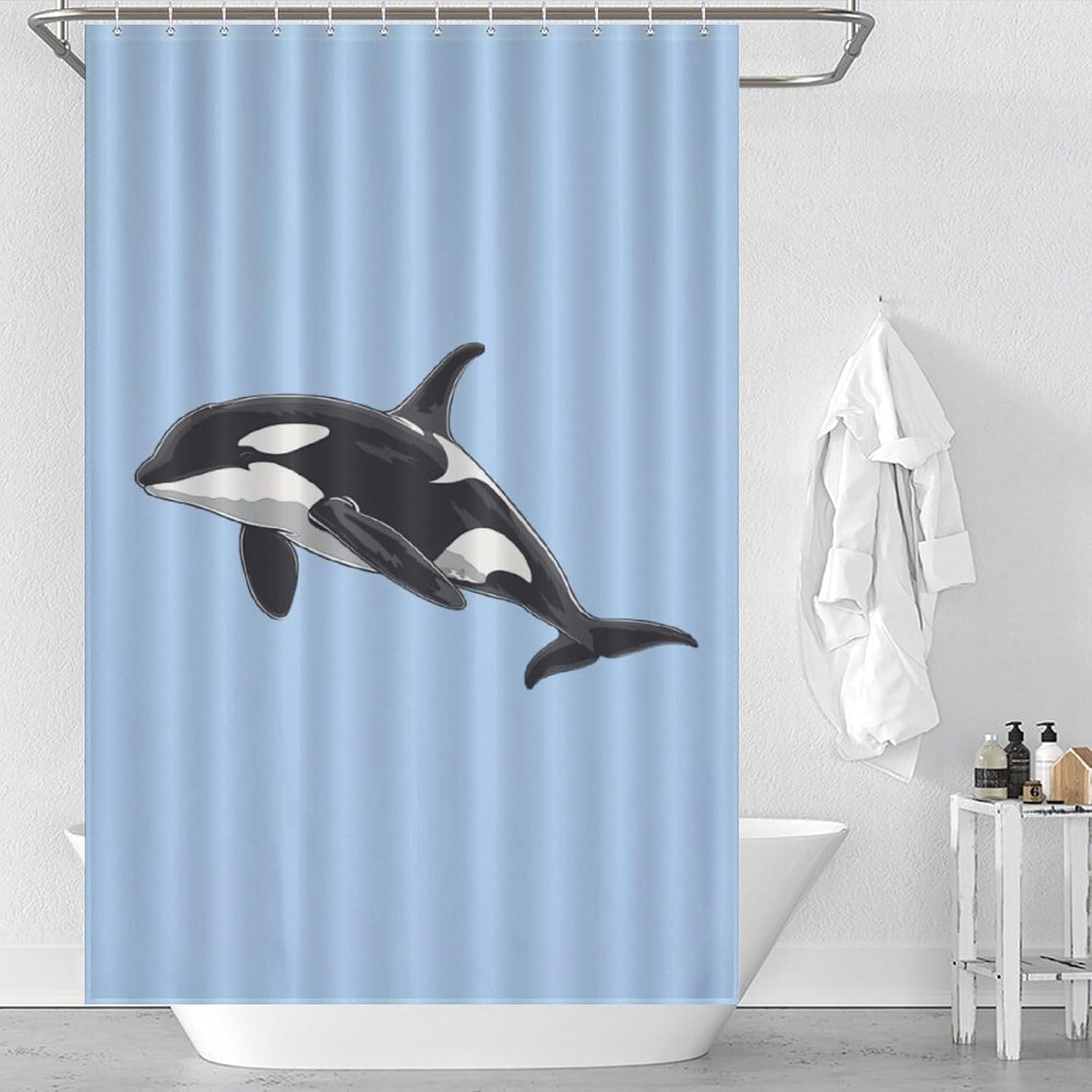 Orca Killer Whale Funny Shower Curtains Washable Bath Curtain Liner with Hooks for Bathroom Bath Tubs 48x72Inch（122x183cm）