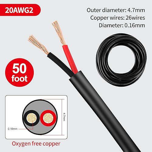 Miniatura 2 de Lesnlok Cable eléctrico de calibre 20, 2 conductores, cable eléctrico de PVC trenzado de 20 AWG, cable de cobre sin oxígeno, cable de cobre estañado