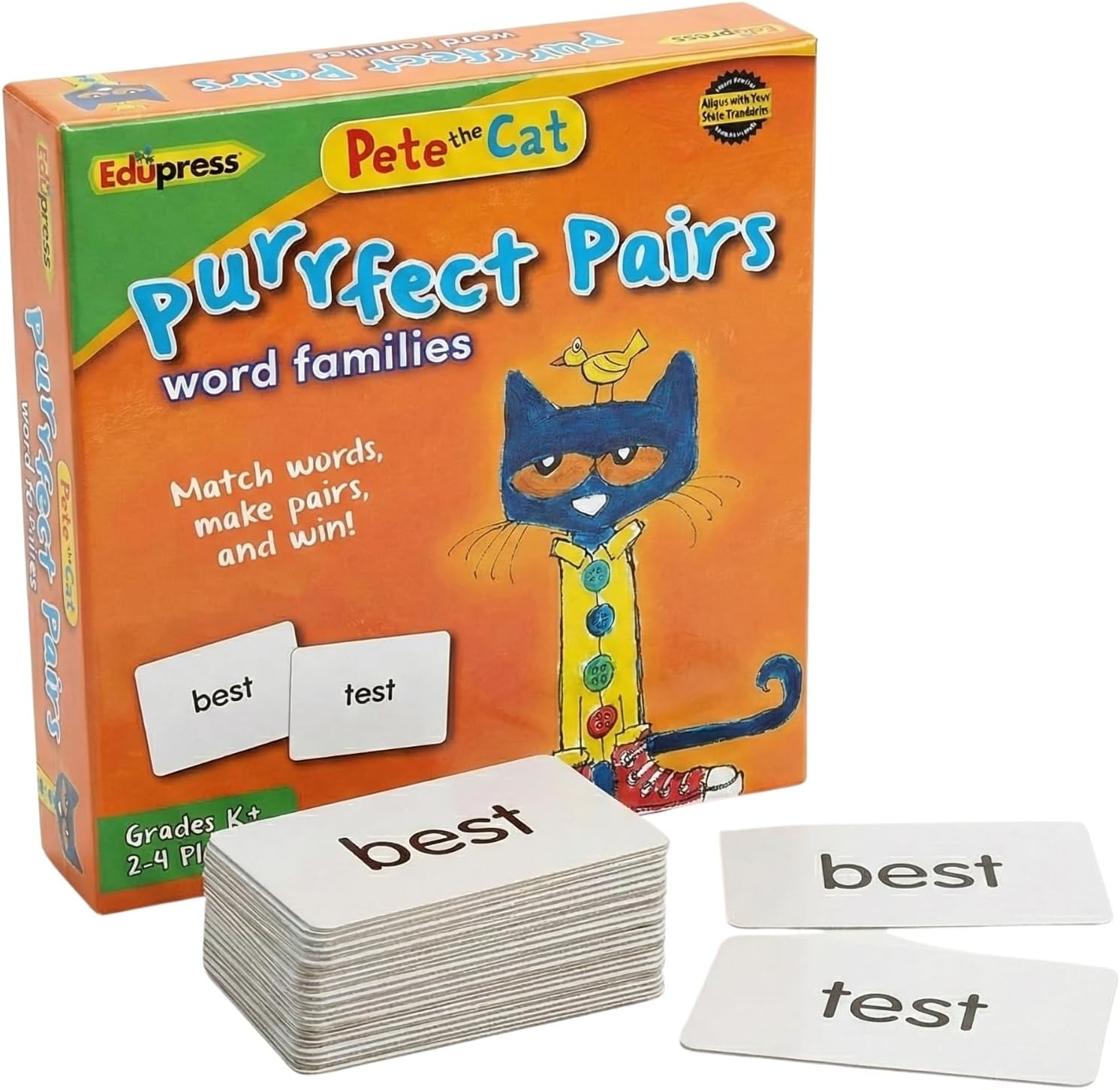 Pete The Cat™ Word Families – 150-pc Literacy Game – 3 Color-Coded Decks & Storage Box – Perfect for K–2 Reading Centers, Small Groups, and at-Home Phonics Practice