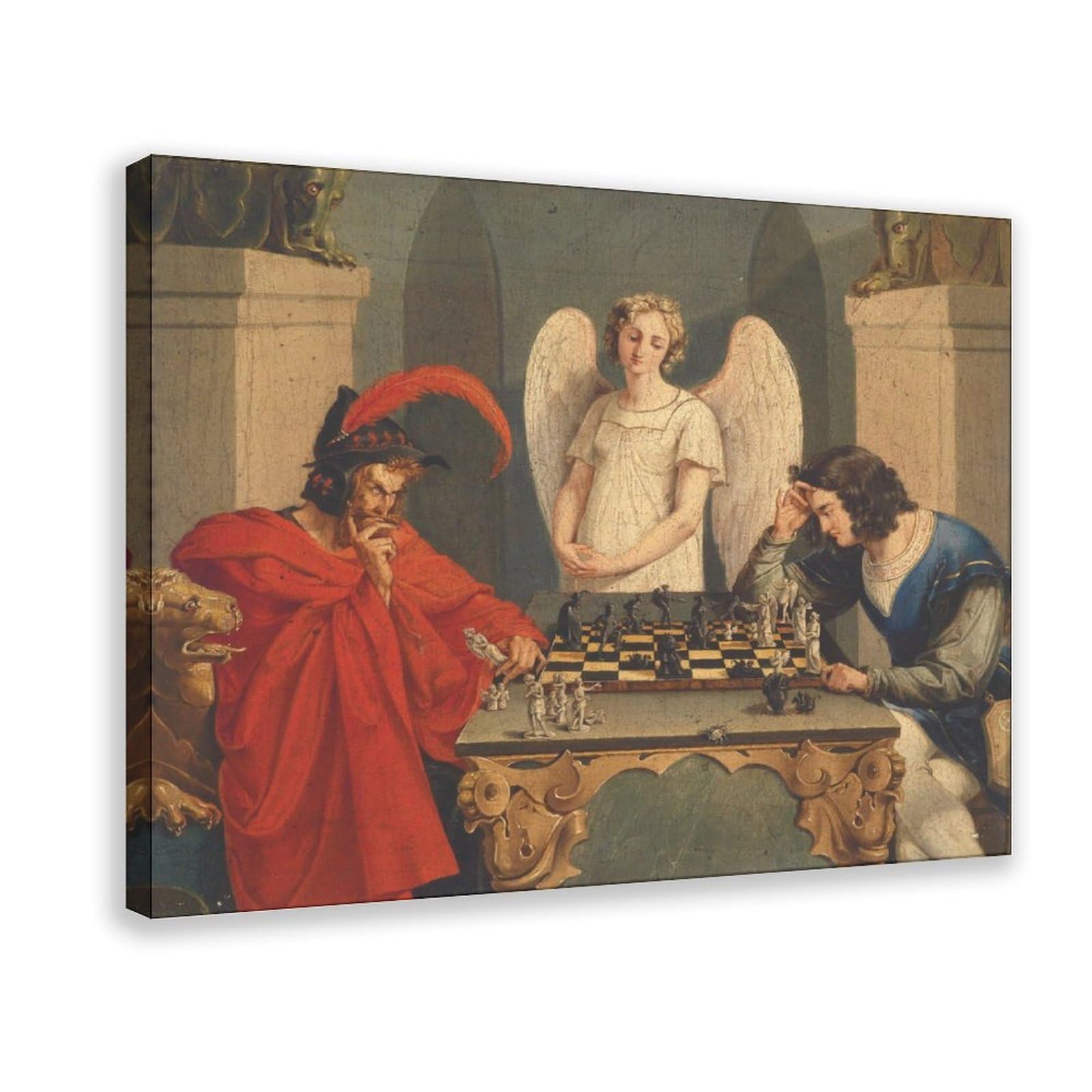 Piank Faust And Mephistopheles Playing Chess Canvas Art Poster And Wall Art Picture Print Modern Family Bedroom Decor 12X18inch(30X45cm)