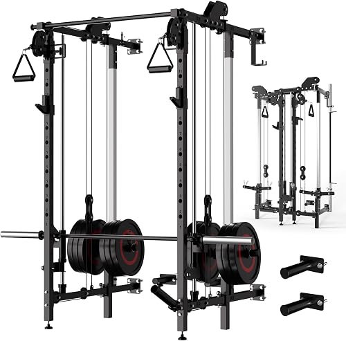Garvee Folding Wall Mounted Squat Rack with Dual Pulley System, Pull Up Bar & Landmine for Home Gym Garvee Folding Wall Mounted Squat Rack with Dual Pulley System, Pull Up Bar & Landmine for Home Gym
