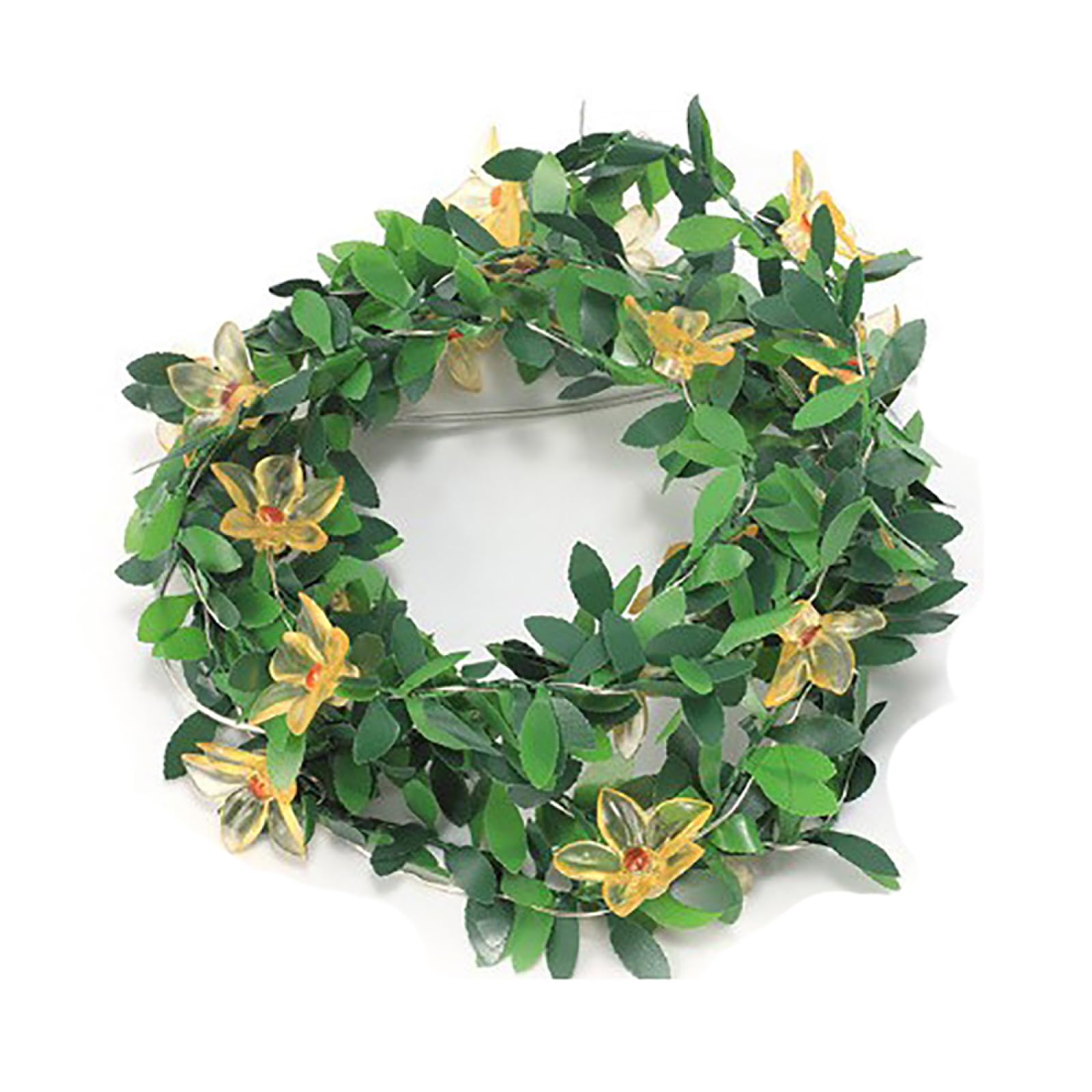Catena Luminosa Con Decor Floreale|Luci Natalizie Creative In Filo Di Rame A Forma Di Petalo|Luce Ambientale LED Per Design Di Piante Floreali,Fiori Gialli Con Foglie,10m(32.8 piedi)-100LED-Solar