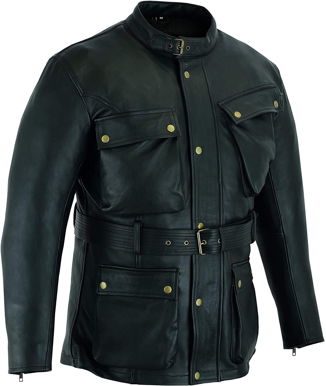 Męska kurtka motocyklowa, premium CE Armour prawdziwa skóra bydlęca nappa, kurtka dla motocyklistów do jazdy na trasie (4XL)