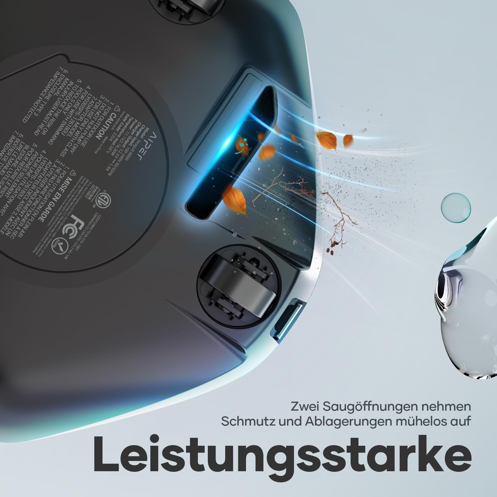 AIPER Poolroboter, Kabelloser Poolsauger mit Akku, Doppelantrieb, Selbstparken, Für Flache Pools bis 80 m², Laufzeit bis 90 Min (Generalüberholt)