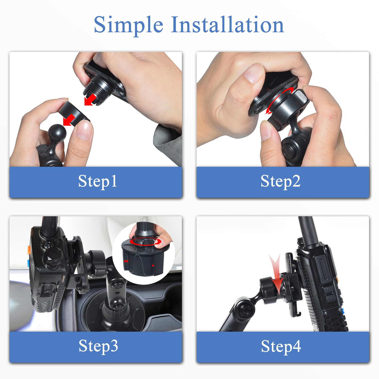 Support de Talkie Walkie pour Porte-Gobelets de Voiture, Porte Radio/Micro Radio avec bras de support à angle réglable, Compatible avec Motorola Kenwood Wouxon Baofeng Quansheng Midland Radio