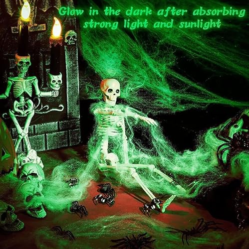 Miniatura 5 de Telaraña elástica blanca para Halloween, arañas de plástico para fiesta de Halloween, decoración de escena de casa embrujada (60, telaraña brillante