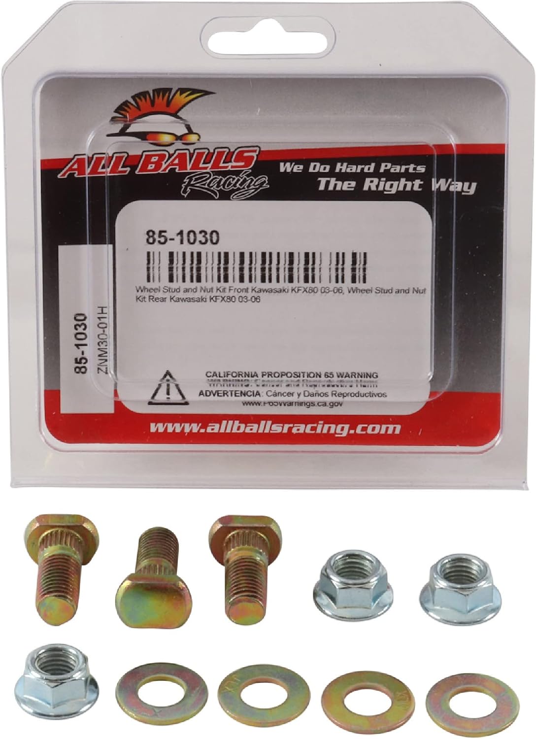 All Balls Racing 85-1030 Wheel Stud and Nut Kit Compatible with/Replacement For Kawasaki KFX 80 2003-2006