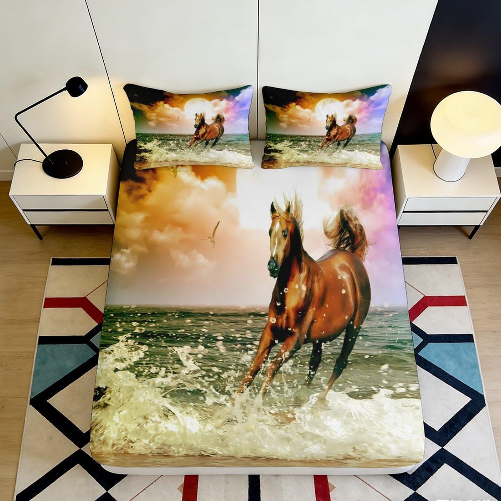 Decorative Wild Horse Fitted Sheet 3D Printed, Microfiber soft touch, Bed Sheet for bedroom, apartment bedding, wrinkle resistant, easy care 90x200x25cm