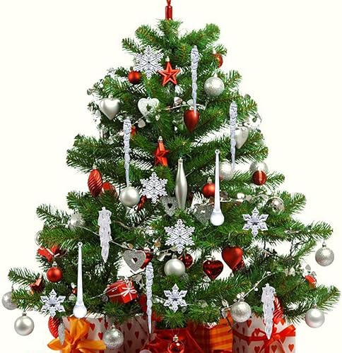 Miniatura 6 de 50 piezas de decoración de Navidad acrílico copo de nieve carámbano árbol de Navidad colgante transparente DIY adorno colgante decoración de fiesta