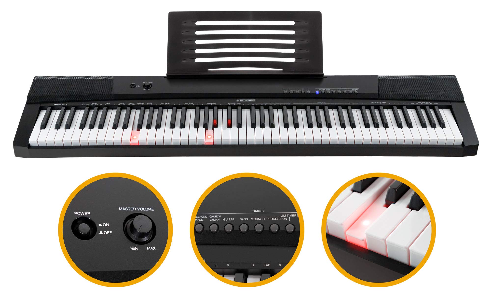 McGrey SK-88 Keyboard Super Kit - Einsteiger-Keyboard in Stagepiano-Optik mit 88 Leuchttasten - 146 Klänge - inklusive Sustain-Pedal, Keyboardständer, Hocker und Kopfhörer - schwarz
