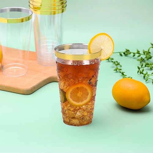 Miniatura 5 de YOUTHSHIP 100 vasos de plástico desechables de 16 onzas con borde dorado, elegantes tazas de boda, tazas de fiesta de cumpleaños, tazas de baby