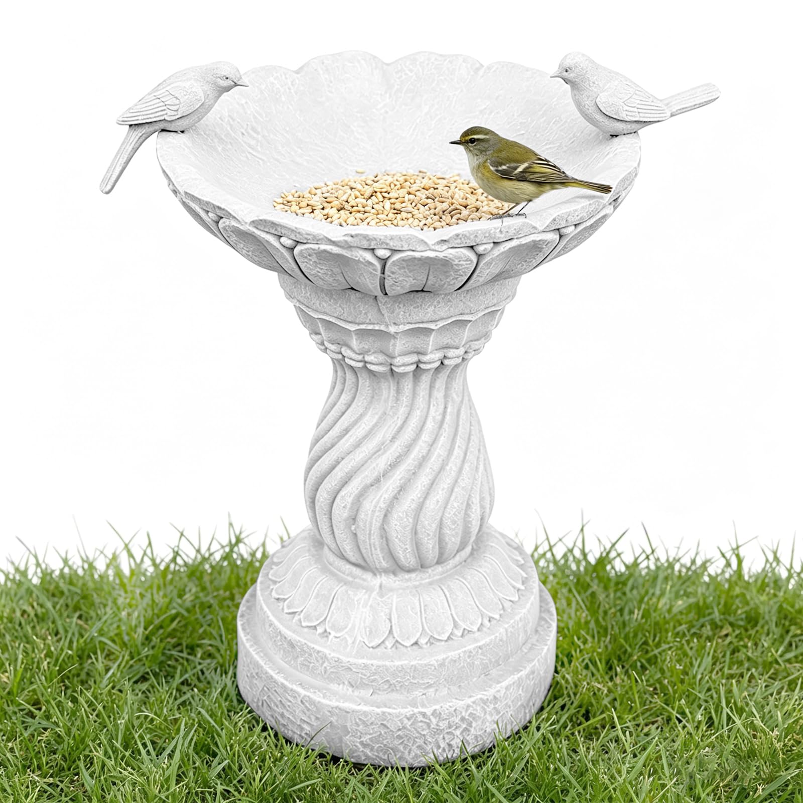 16,5-Zoll-Wasserstelle für Vögel mit Sockel, freistehende Vintage-Vogeltränke mit 2 Vögeln, frostsicher, für Freunde, Familie, Geschenke, Naturliebhaber, Garten