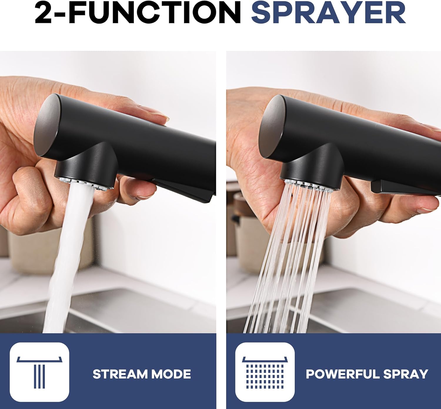 Black Kitchen Faucet with Sprayer, Black Kitchen Sink Faucet with Pull Down Sprayer, Modern Stainless Steel Bar Sink Faucet RV Kitchen Faucet with Deck Plate 2 Modes Spray Spot Resist