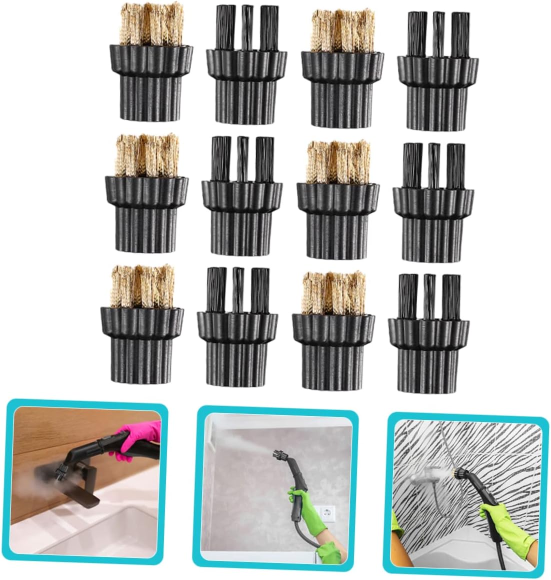 VICASKY 12pcs Replacement Brush Heads for Household Steam Mop Metal Plastic Multi Function Cleaning Machine Accessories for Precision Tools Electronics and Home Use