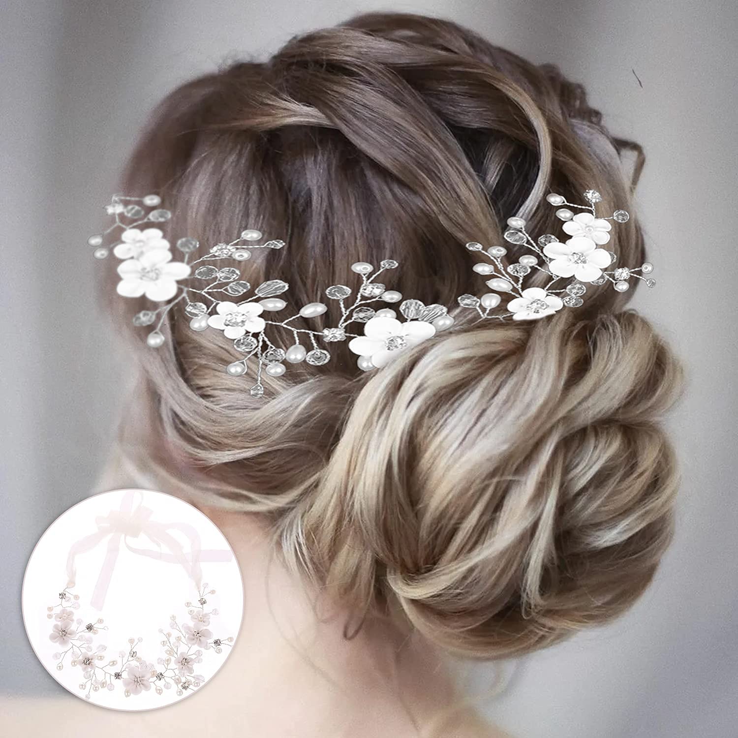 VOSSOTBridal Hair Vines Wedding Headpieces, Handmade Crystal Pearl Wedding Evening Party Headpiece Head Band Bride Wedding Hair Accessories for Bridesmaid Flowergirls Women Girls