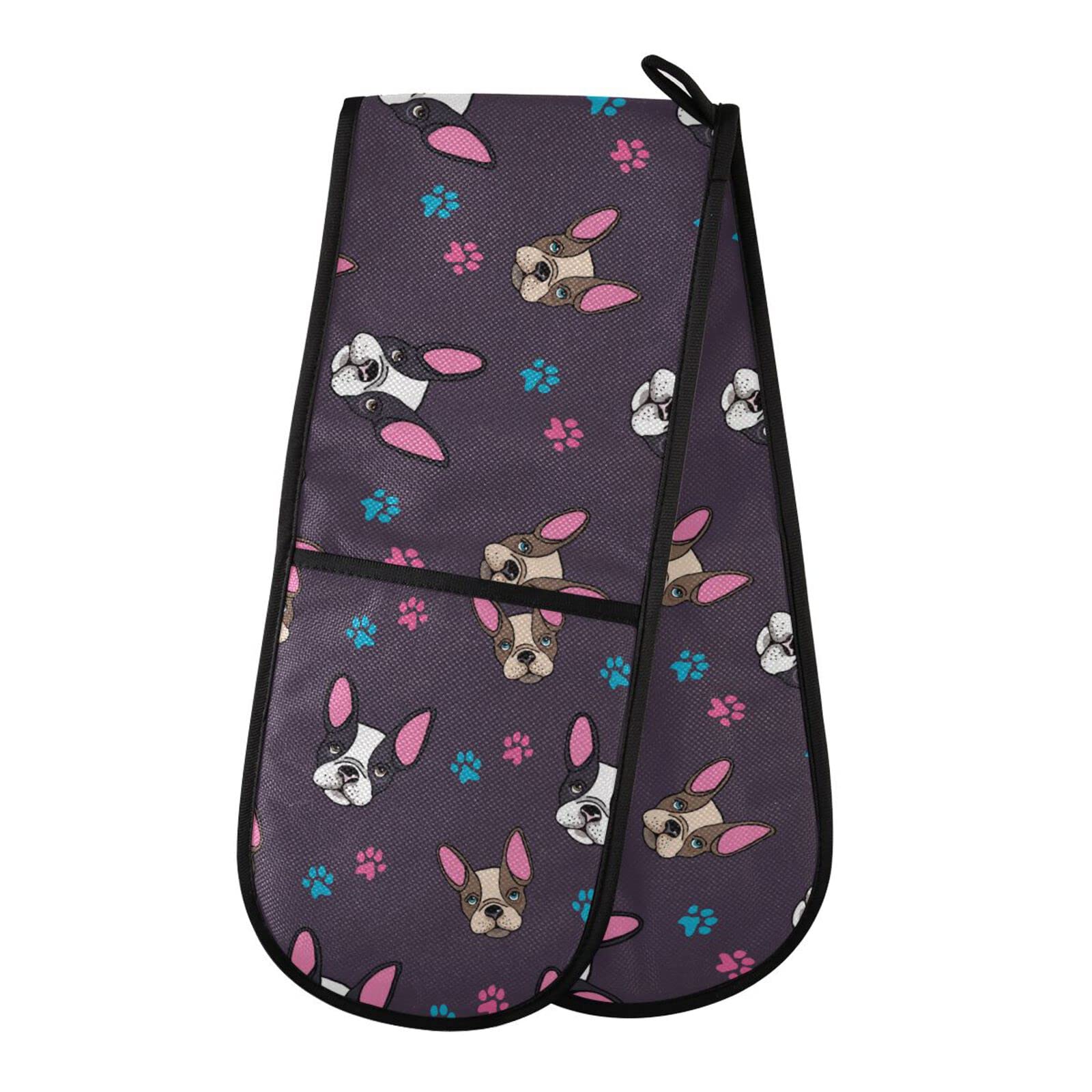 Double Oven Glove Cute French Bulldog Dog Heat Resistant Double Ovens Mitt Modern Cooking Gloves Potholders — image 1