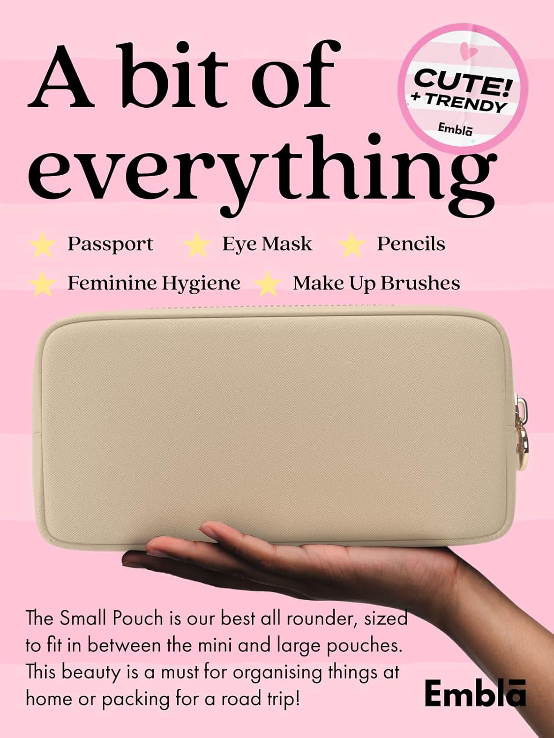 Makeup Bag Travel Cosmetics Pouch and Toiletry Bag, Nylon Zipper Pouch Purse, Cute Make Up Organizer Storage Tote for Women Girls, Waterproof Travel Skincare Case, Small Makeup Bags, Sand - Image 3