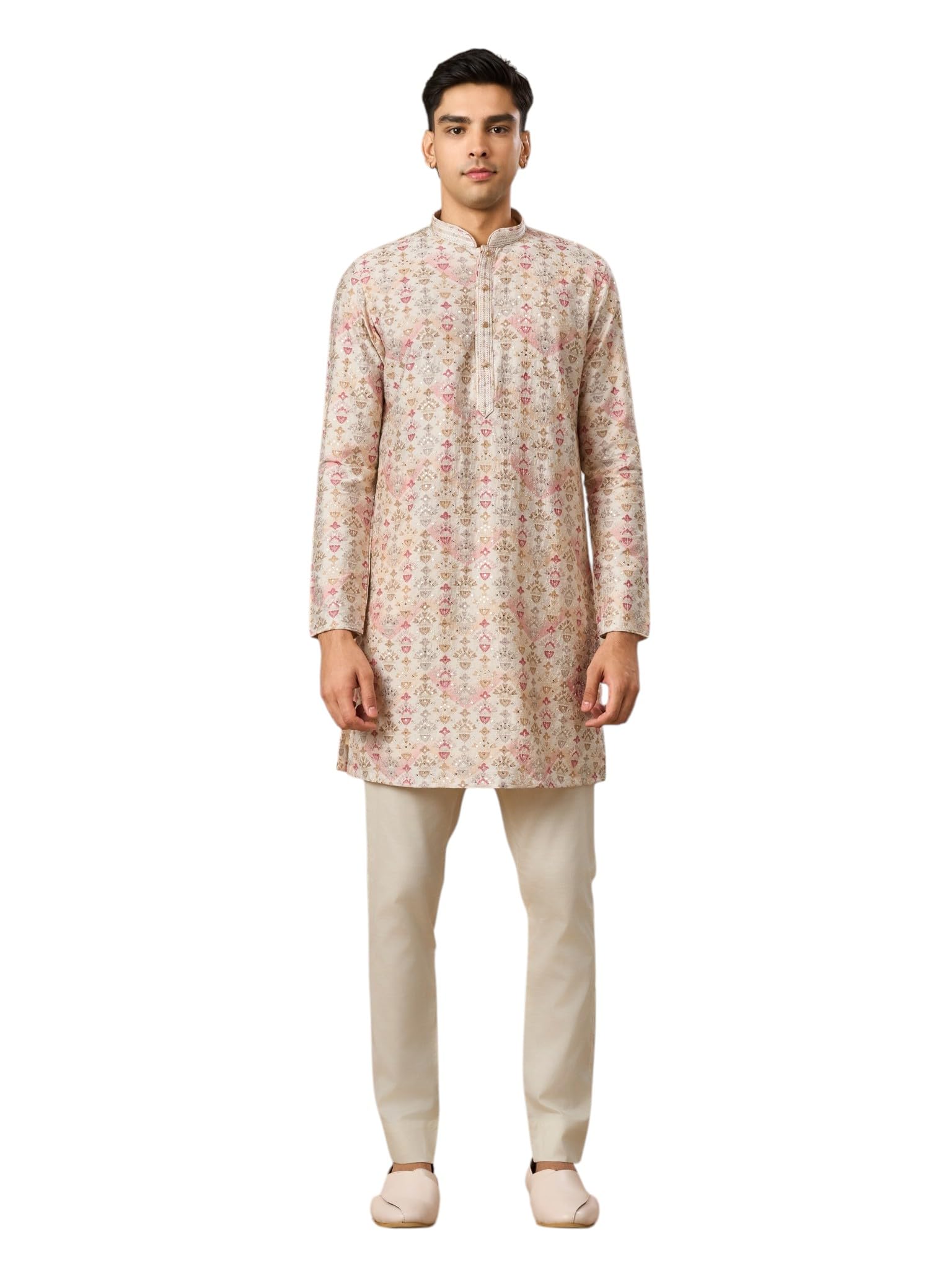 manyavar Men's Blended Viscose Embroidered & Sequinned Mid-Thigh-Length Kurta Trouser Set (2pcs)-picture-31