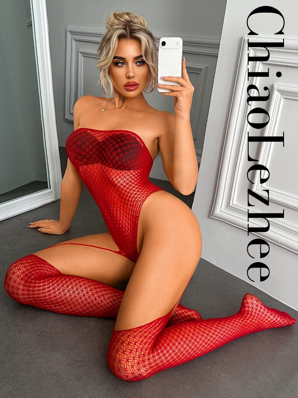 Women's Strapless Fishnet Bodysuit with Choker, Stockings Lingerie for Date Night Rave Club Party (Fits 6-20) - Image 7