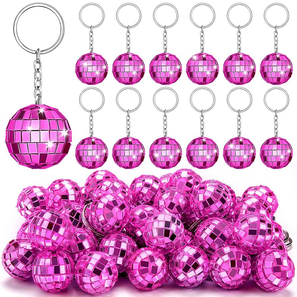 CTRLZS For Party Decorations Disco Ball Keychain 25Pcs, Rose Red Mini Key Chains Bulk, for Party Favors