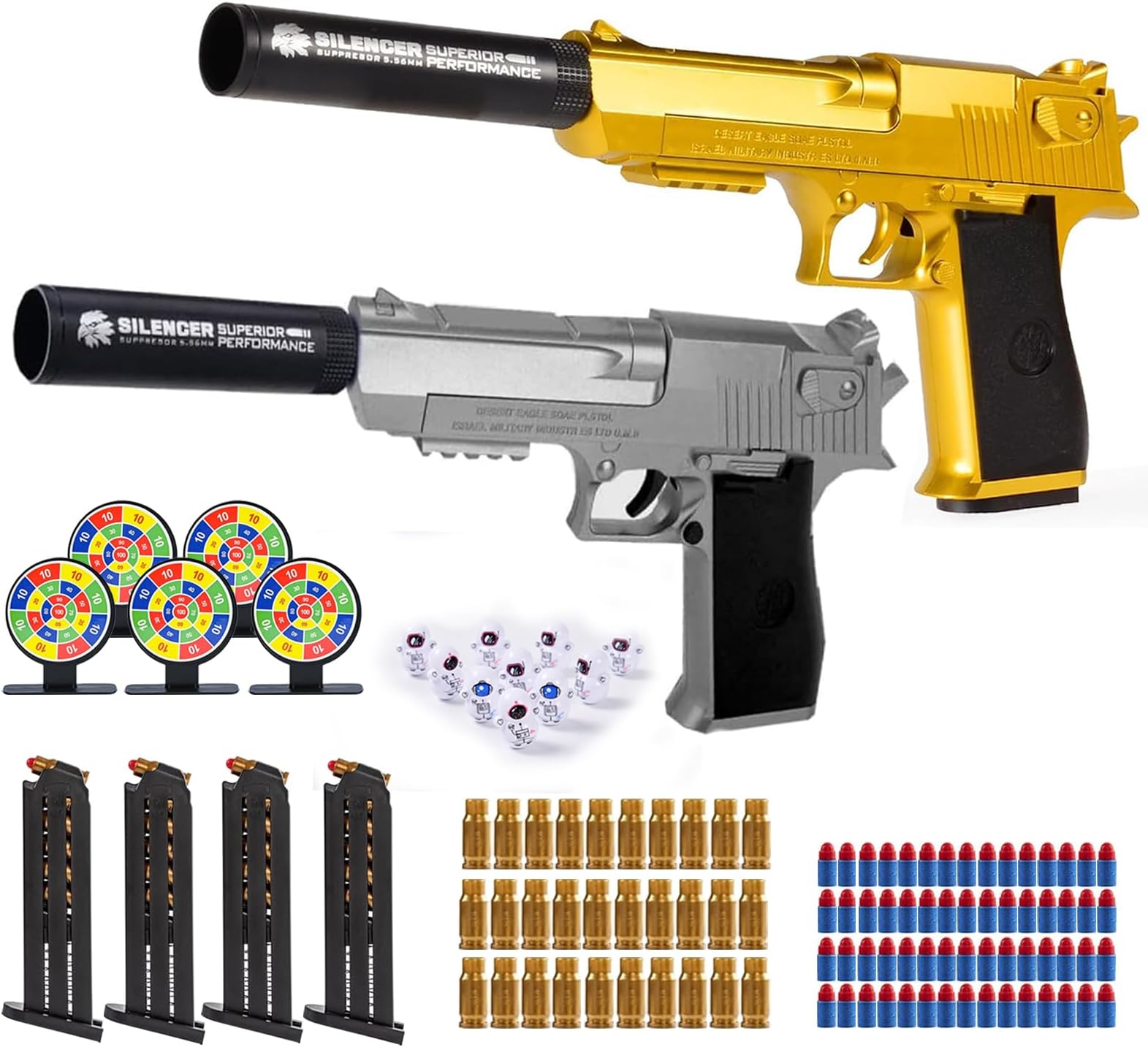 Toy Gun Soft Bullets Fully Automatic Reloading Rebound Shell Ejecting Shooting Games Toy Pistol Education Model Toys Soft Foam Blaster Gift for Kids Boys Girls Ages 6+(Gold)