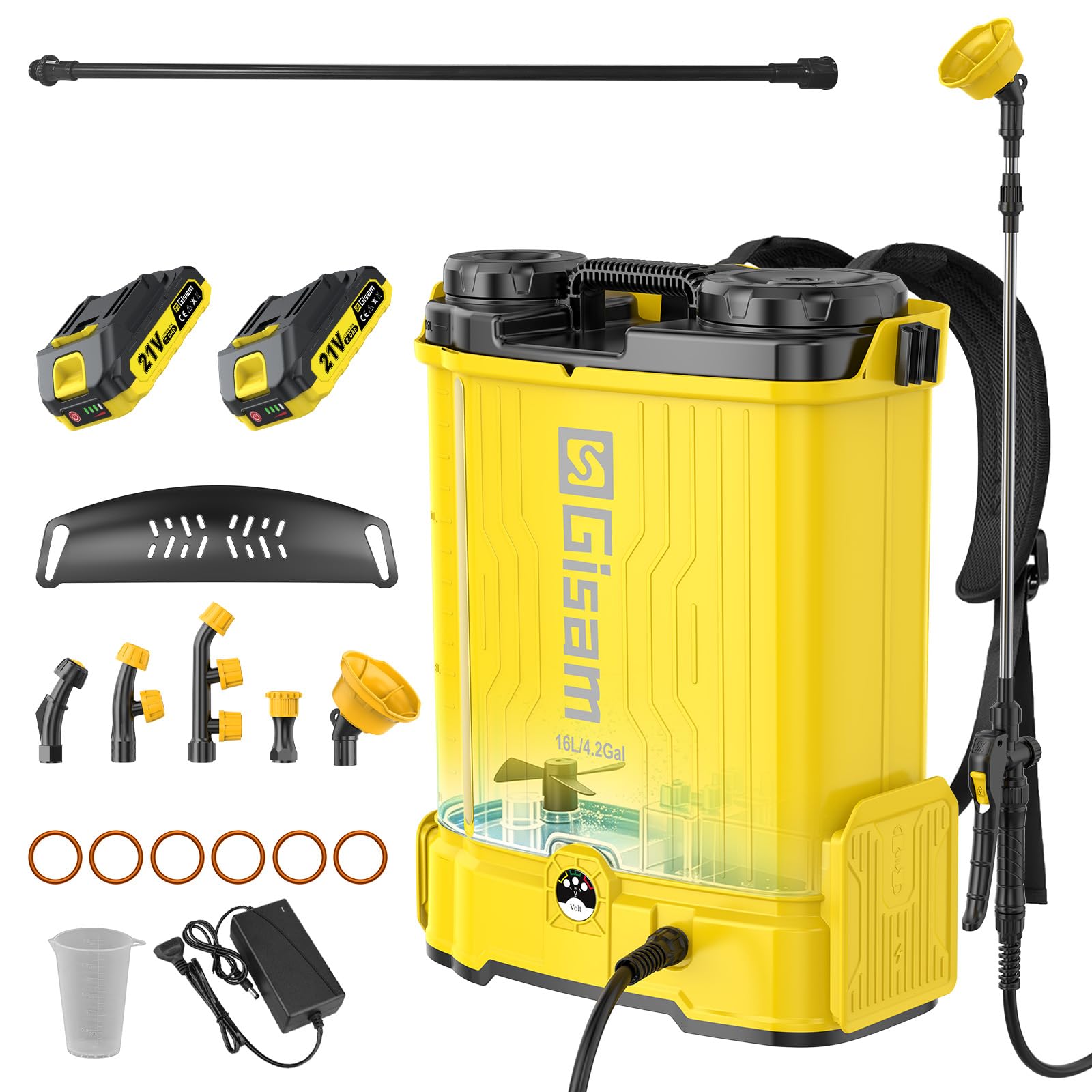 16L Akku Drucksprüher, 120 PSI Gartenspritze, Rückenspritze mit Rührfunktion, 2 x 2000 mAh-Akkus, 5 Düsen & Korrosionsbeständiger, Sprühbalken für Unkraut, Düngung, Pestiziden