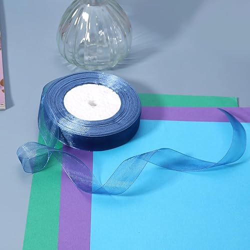 Miniatura 8 de Cinta de organza transparente azul real de 34 de pulgada, 50 yardas, cinta de gasa para envolver regalos, Navidad, Halloween, decoración de ramo de