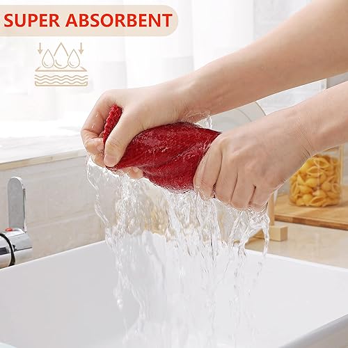 Miniatura 3 de Homaxy Toallas de cocina 100% algodón con tejido de gofre, ultra suaves, absorbentes, de secado rápido, 13 x 28 pulgadas, paquete de 4, rojo