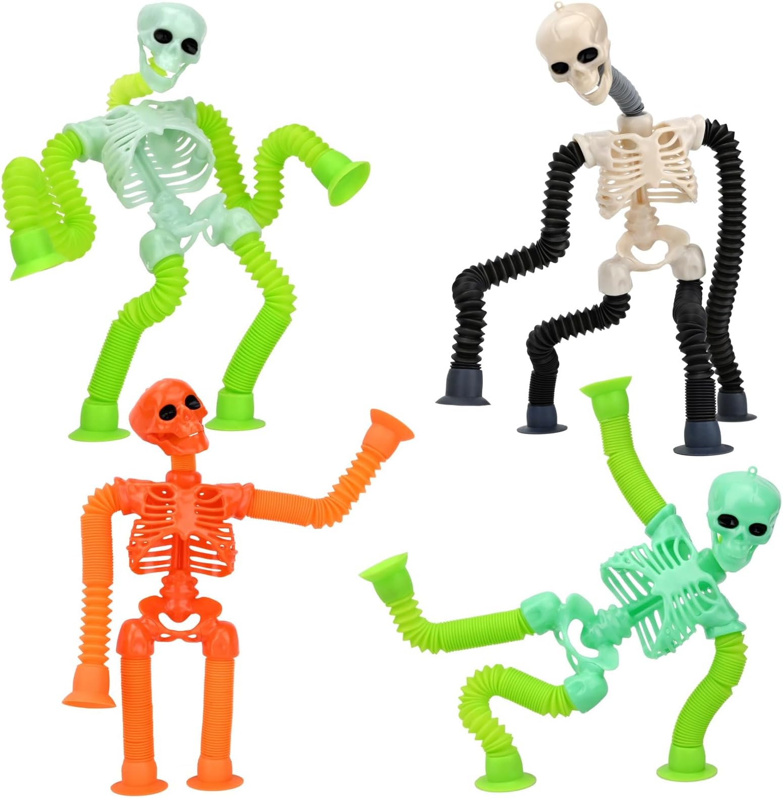 Halloween Pop Tubes Skeleton Fidget Toys for Kids, Telescopic Suction Cup Baby Toddlers Age 3-9 Fine Motor Skills, Gifts for 3 4 5 6 7 8 9 Year Old Boys Girls, 4 Pack