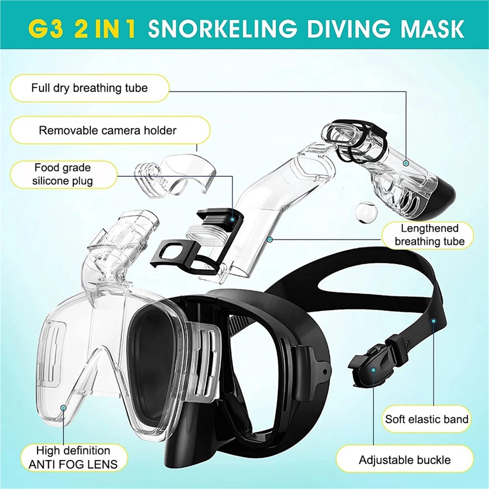 Maschera Snorkeling Mask Maschera da nuoto per bambini, mezza faccia, per snorkeling subacqueo, set di maschere respiratorie per immersioni subacquee, anti-appannamento