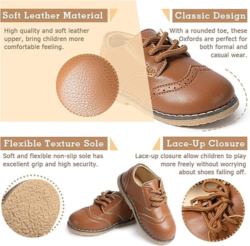 Miniatura 2 de Casazoe Zapatos Oxford de piel sintética para niños y niñas, zapatos de vestir de boda para niños pequeños, con cordones y suela de textura