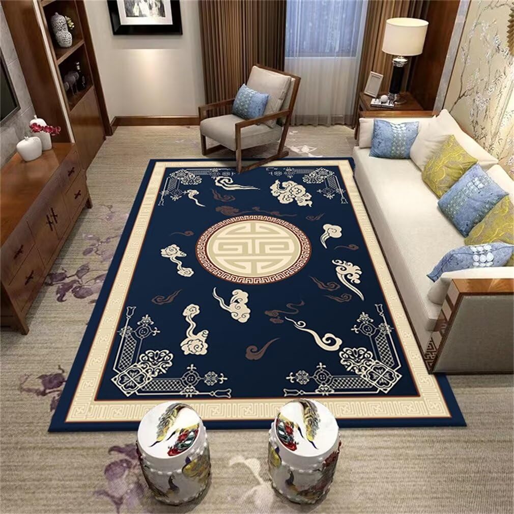 Tapis facile d'entretien bleu 200x300 grand tapis salon lavable