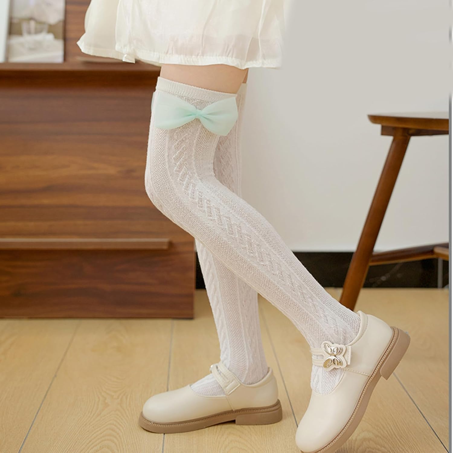 Toddler Socks, Pack of 1 Pair Girls Breathable Mesh Knee Length Socks Bowknot Accent Sock Stretchy Comfort