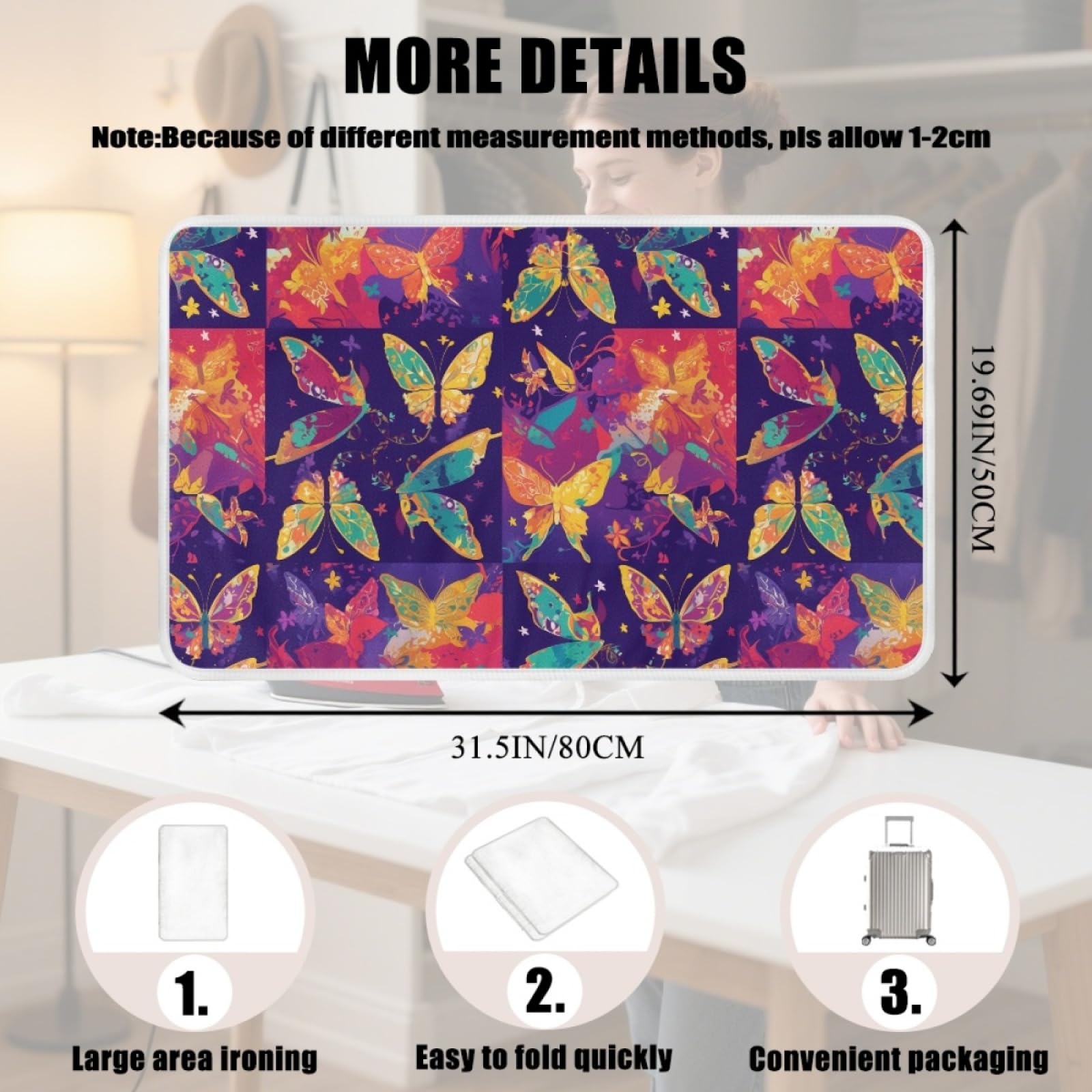 Bügelmatte Goldener Blauer Schmetterling Bügeleinlage Faltbares Hitzebeständig Waschbar Bügelauflage für Tisch und andere Oberflächen Bügelbrett Unterlage rutschfeste Bügeldecke 80x50cm (2 Stück)