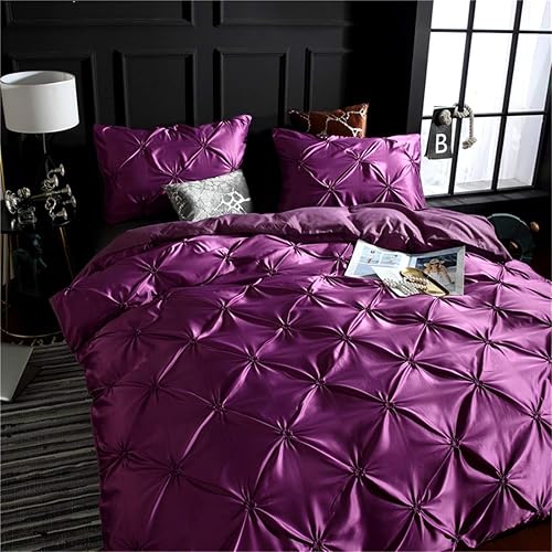 Miniatura 9 de Erosebridal - Juego de funda de colcha plisada para hombre y mujer, juego de cama de satén sedoso con cierre y lazos esquineros, cubrecama