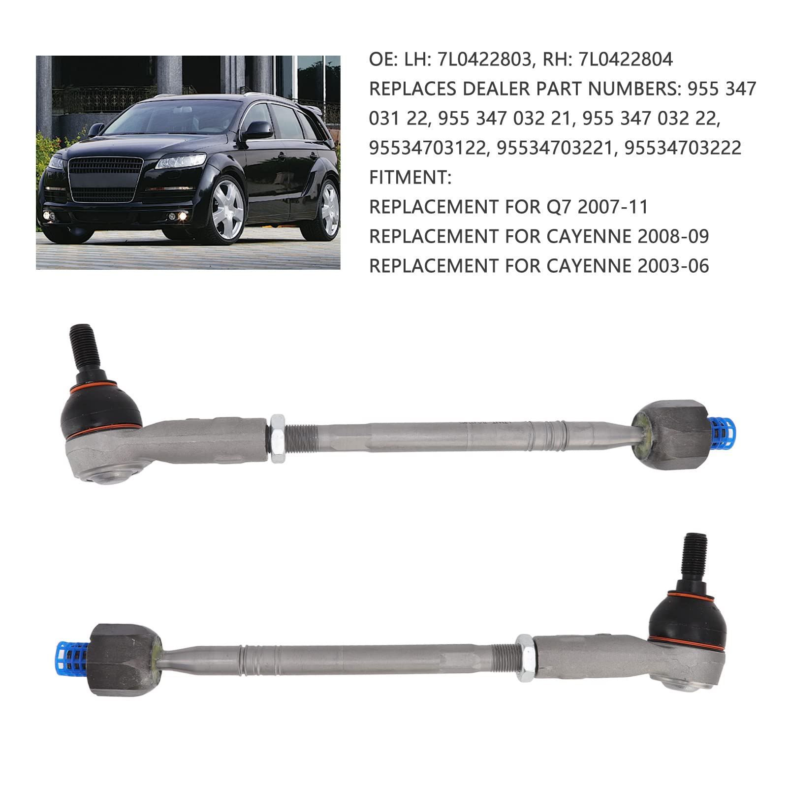 Pissente Przedni Wewnętrzny Zewnętrzny Drążek Kierowniczy Aluminiowy Lewy Prawy Zestaw Drążków Kierowniczych OE 7L0422803 7L0422804 dla 2007 2011 2003 2009 Wymiana Układu Kierowniczego