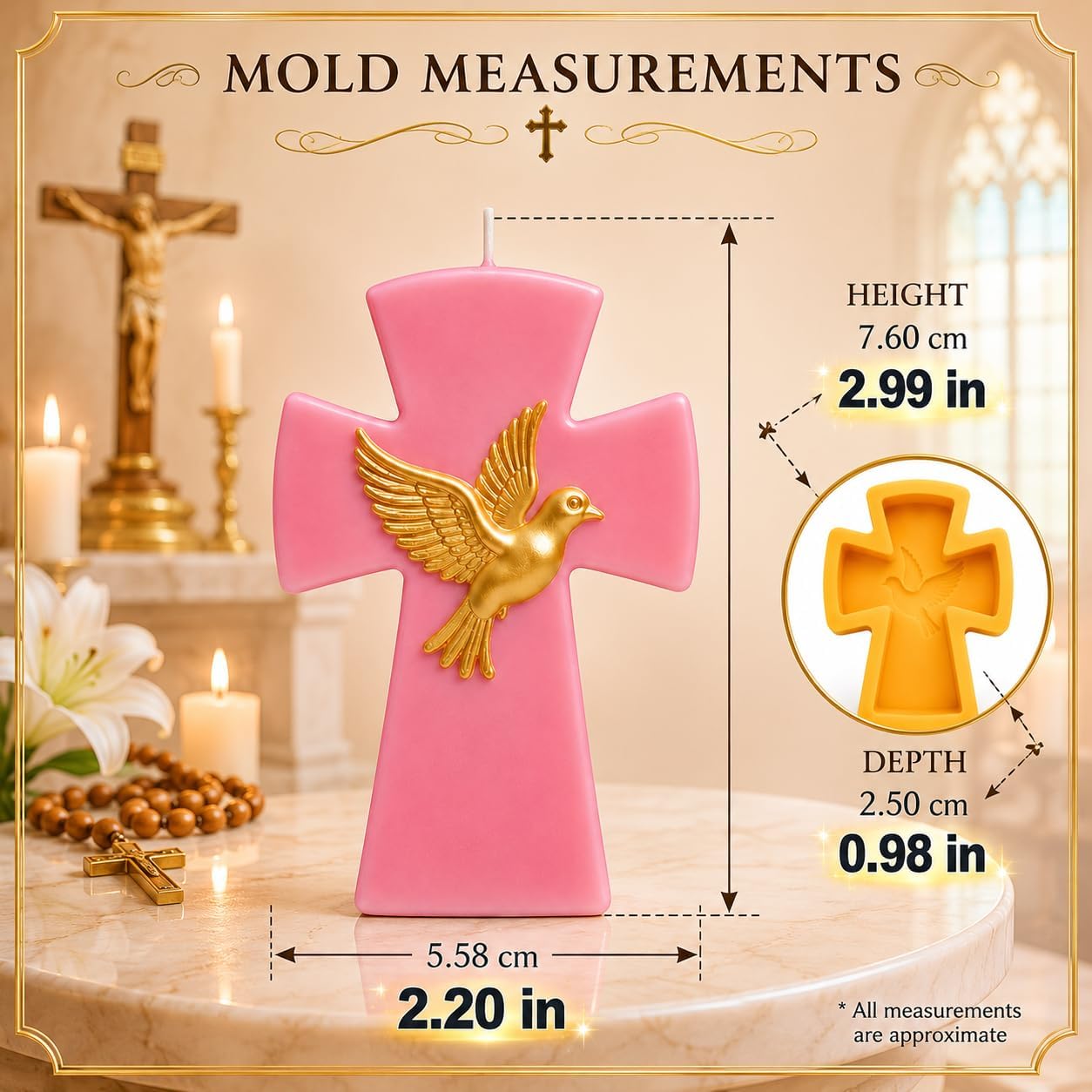 Cross Silicone Mold for Candles 3 Pieces Set, Silicone Mold for Wax, Resin & Soap, Cross Chocolate Mold, Religious Cross Mold for Baptism and Communion Gifts