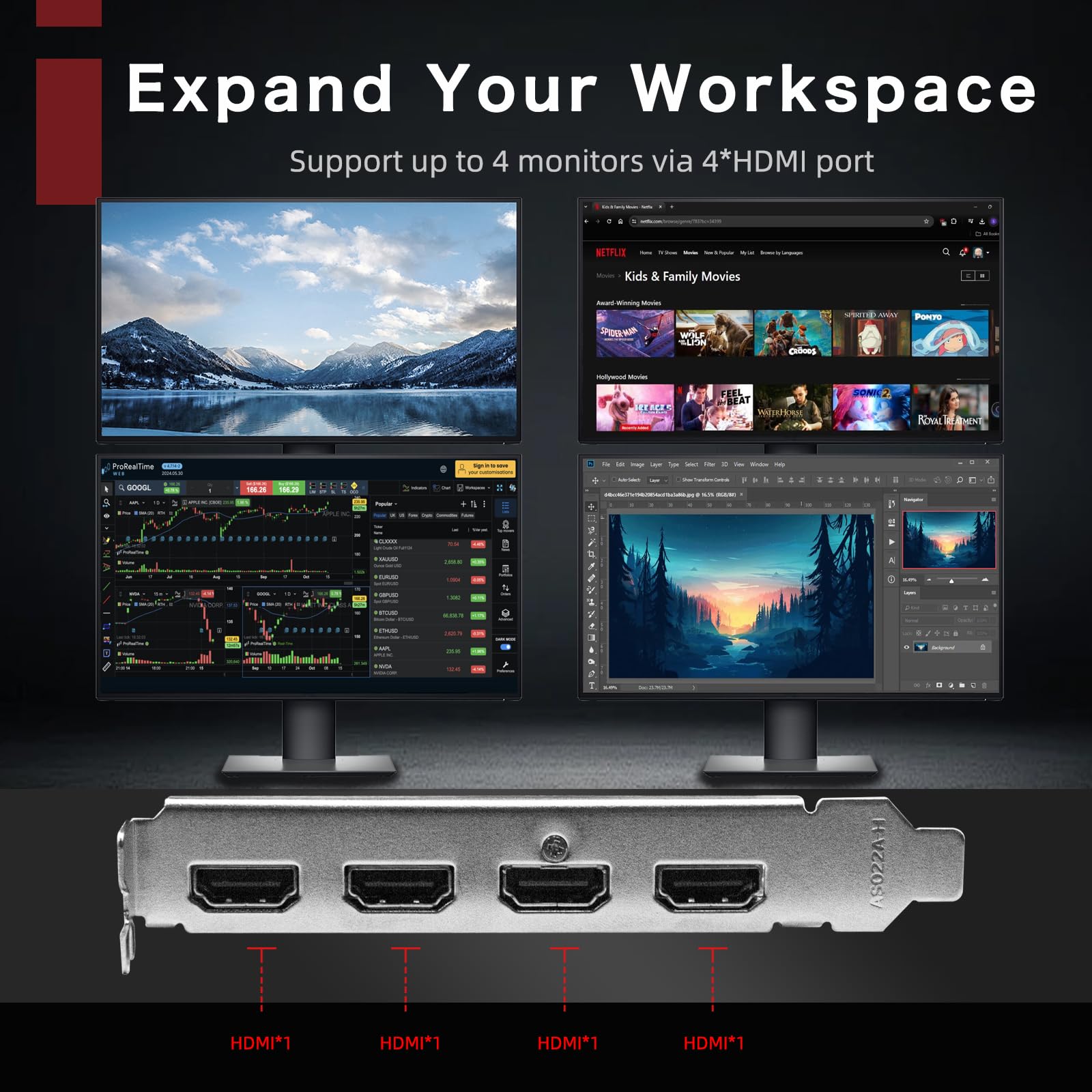 GT 730 4GB GDDR3 GPU 4X HDMI Scheda Grafica, 4 Display Indipendente Configurazione Multi-Monitor, 64-bit DDR3 Scheda Video per Computer PC ITX Single Slot PCI Express