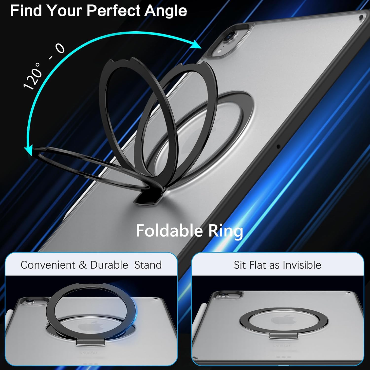 BENTOBEN for iPad Air 11 Inch Case M2 2024, iPad Air 6th Gen Case with Invisible Foldable Kickstand & Pencil Holder,Slim Translucent Matte Shockproof Protective Tablet Cover for iPad Air 11", Black - Image 3