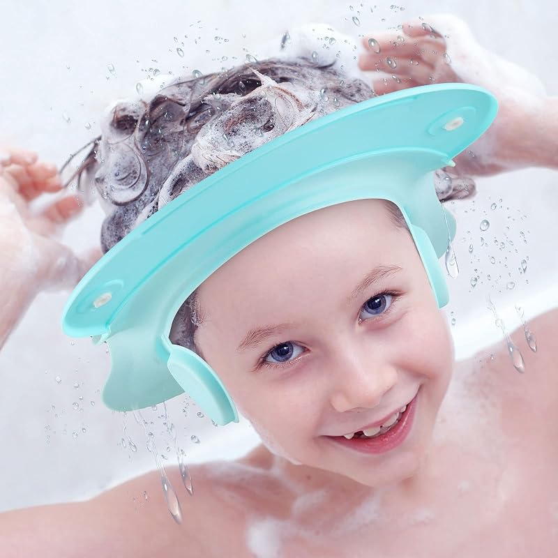 Baby Shower Cap Safe Silicone Protection Bath Cap Soft Adjustable Visor Hat for Protector Head Eye Ear Shampoo for Toddler Kids Children
