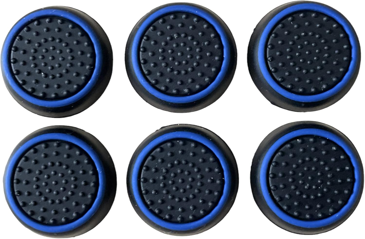 Silicone Thumb Grips Black/Blue, Compatible with Xbox, Playstation, Wii Joysticks - Pack of 6