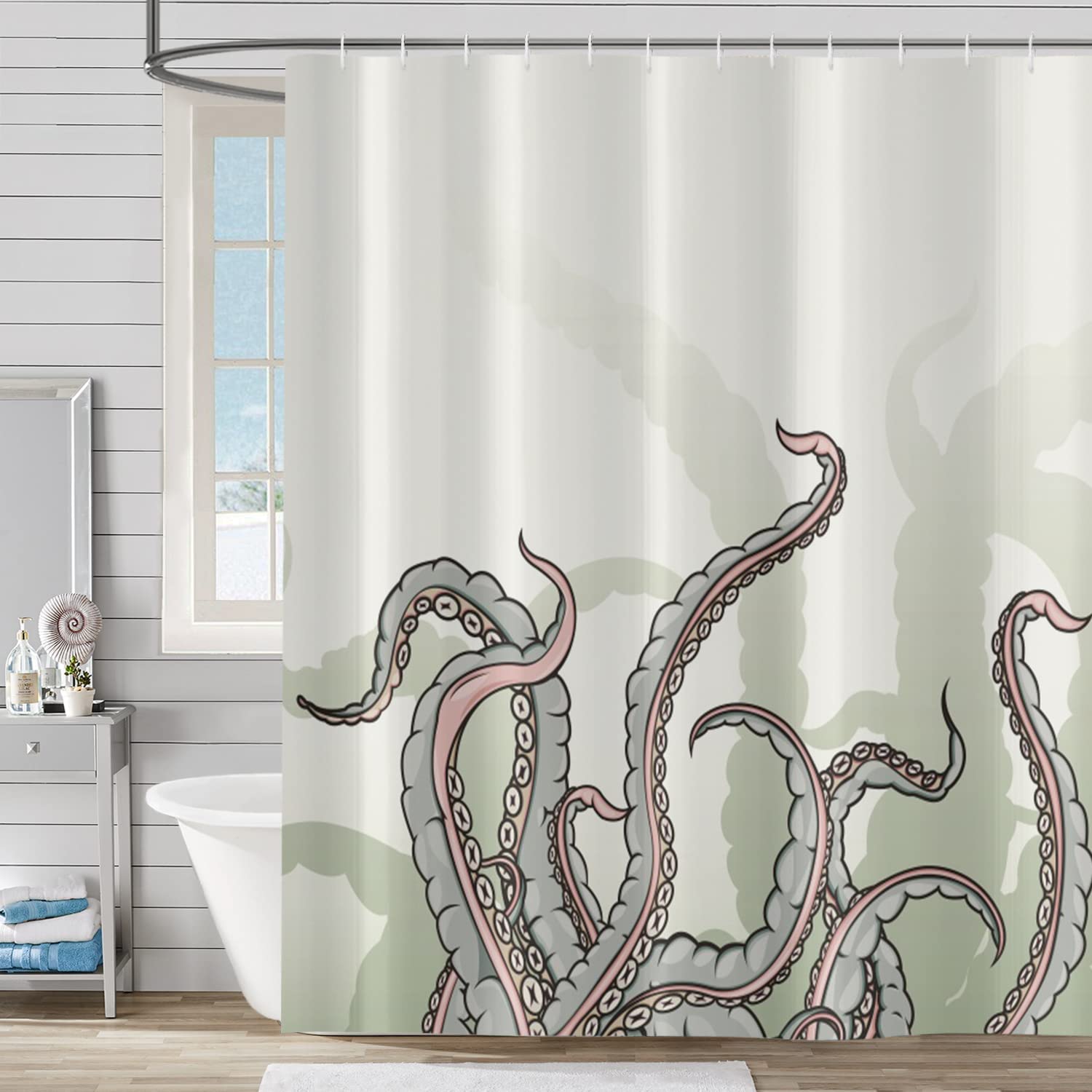 Oktopus Duschvorhang Mit Ozean-Motiv – 180 X 180 Cm, Inkl. 12 Haken, Polyester