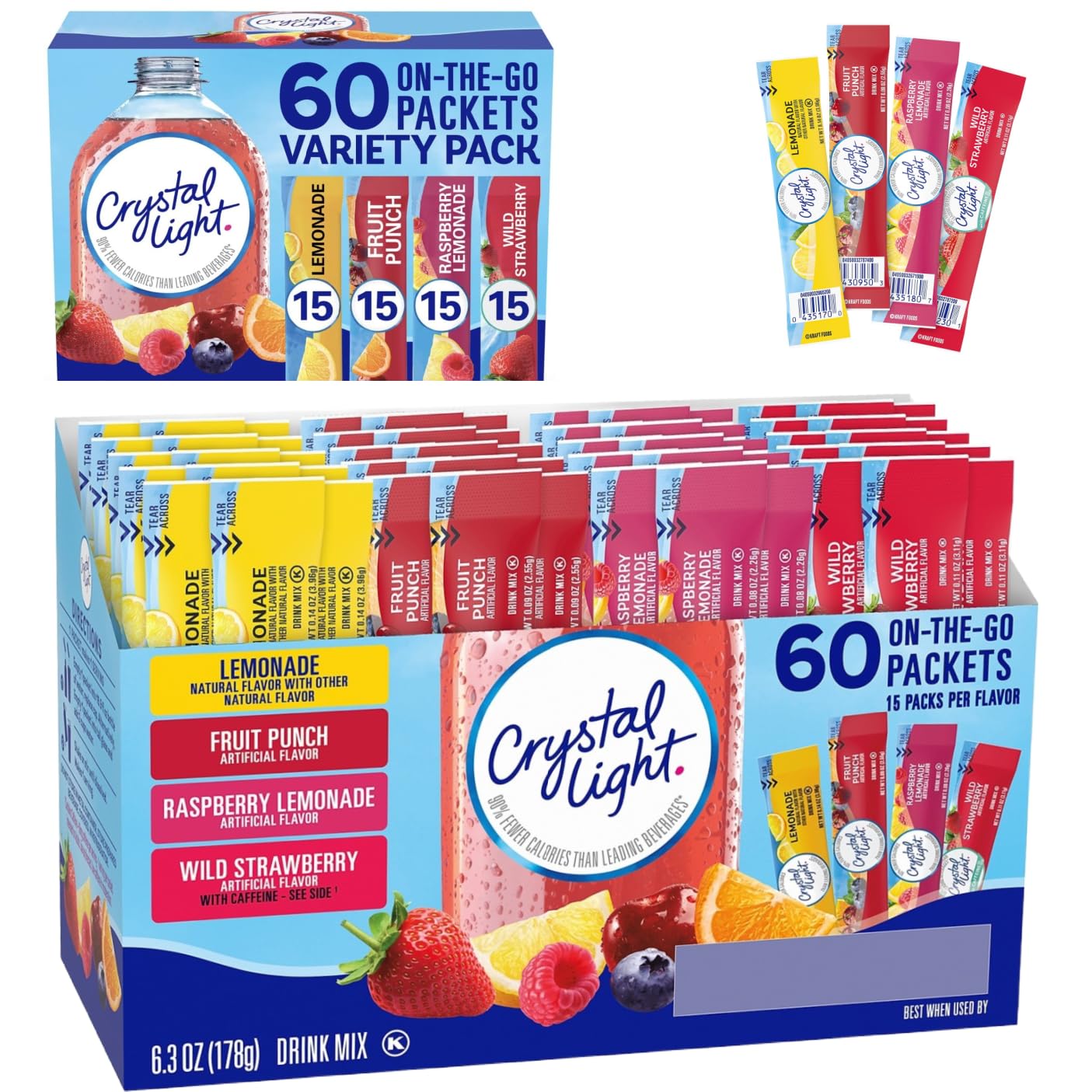 Crystal Light Water Flavoring Enhancer Variety Bulk, 120 Drink Mix Packets (30 Each Flavor) - Lemonade, Fruit Punch, Raspberry Lemon, Wild Strawberry, With Galley Grove Sugar Free Breath Mints - Image 5