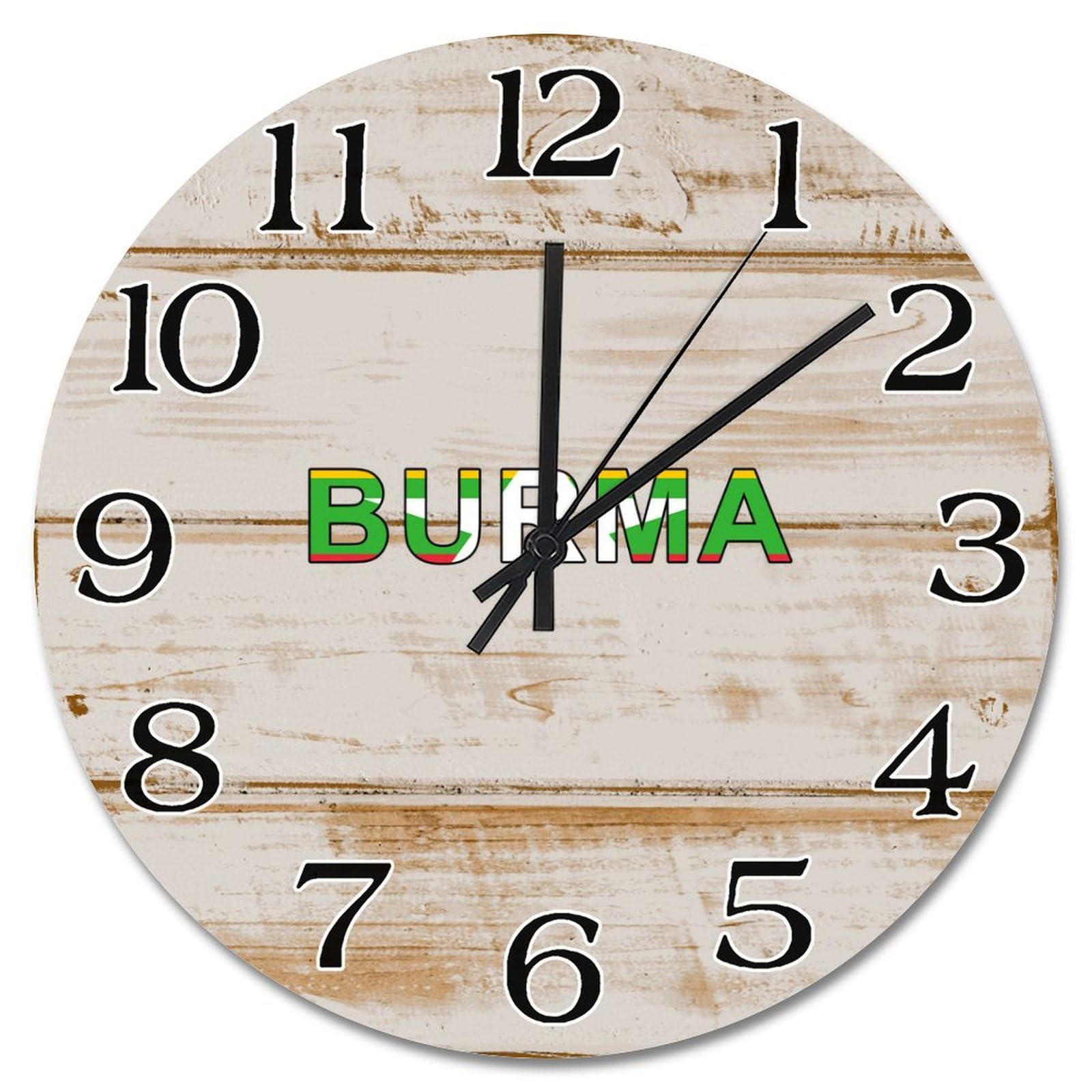 Horloge murale en bois Myanmar silencieuse sans tic-tac pour la chambre