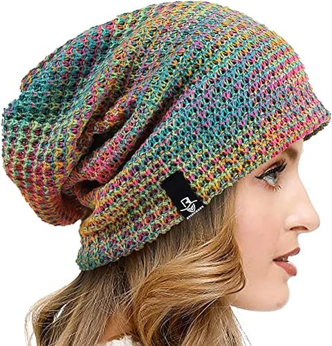 VECRY Gorro de punto holgado para mujer, diseño de calavera, acanalado, boina para invierno y verano