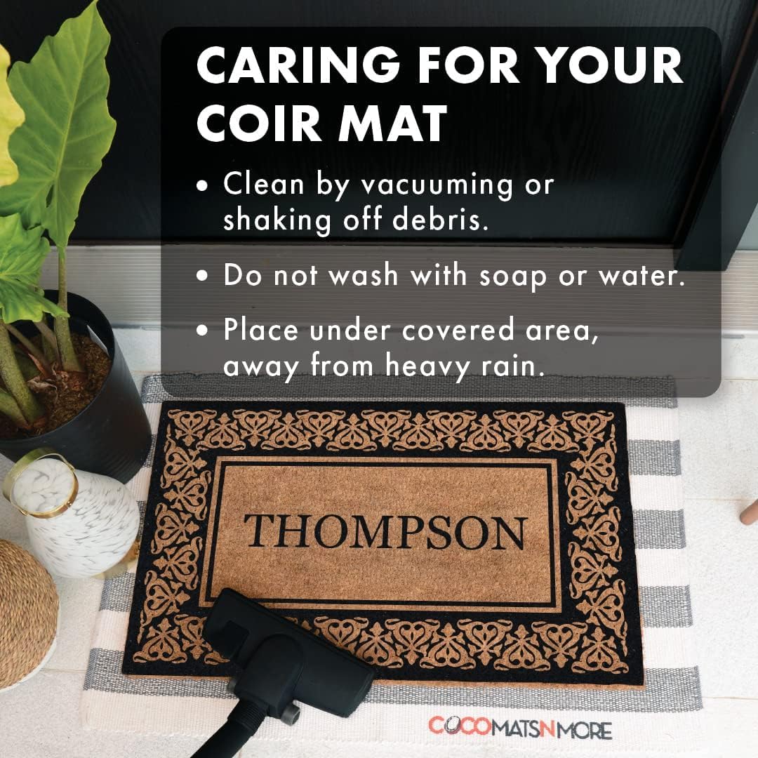 COCO MATS 'N MORE Personalized Coco Coir Door Mat – Custom Welcome Mat for Front Door Entrance, Vinyl Backing Front Porch Rug & Tough Dirt-Trapping Bristles (14" x 22" | Blooming Heart | Made in USA)