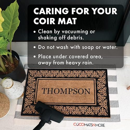 Miniatura 5 de COCO MATS 'N MORE Tapete de fibra de coco personalizado (14 x 22 pulgadas, negro) Tapete de bienvenida con respaldo de vinilo  Cerdas de coco