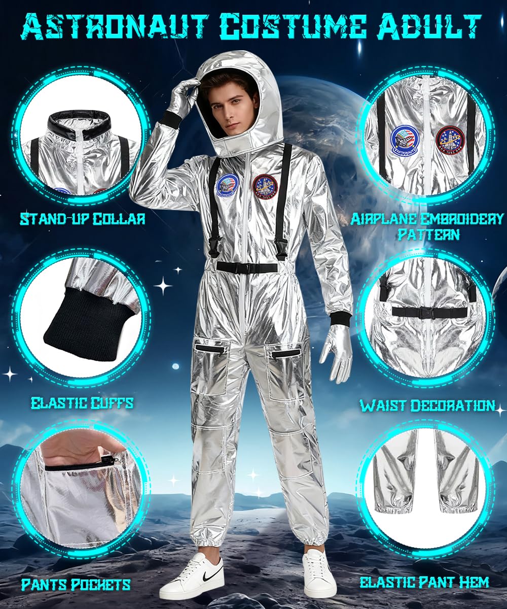 TOLOYE Astronaut Costume Adult, Space Costume with Astronaut Helmet and Gloves - Image 2