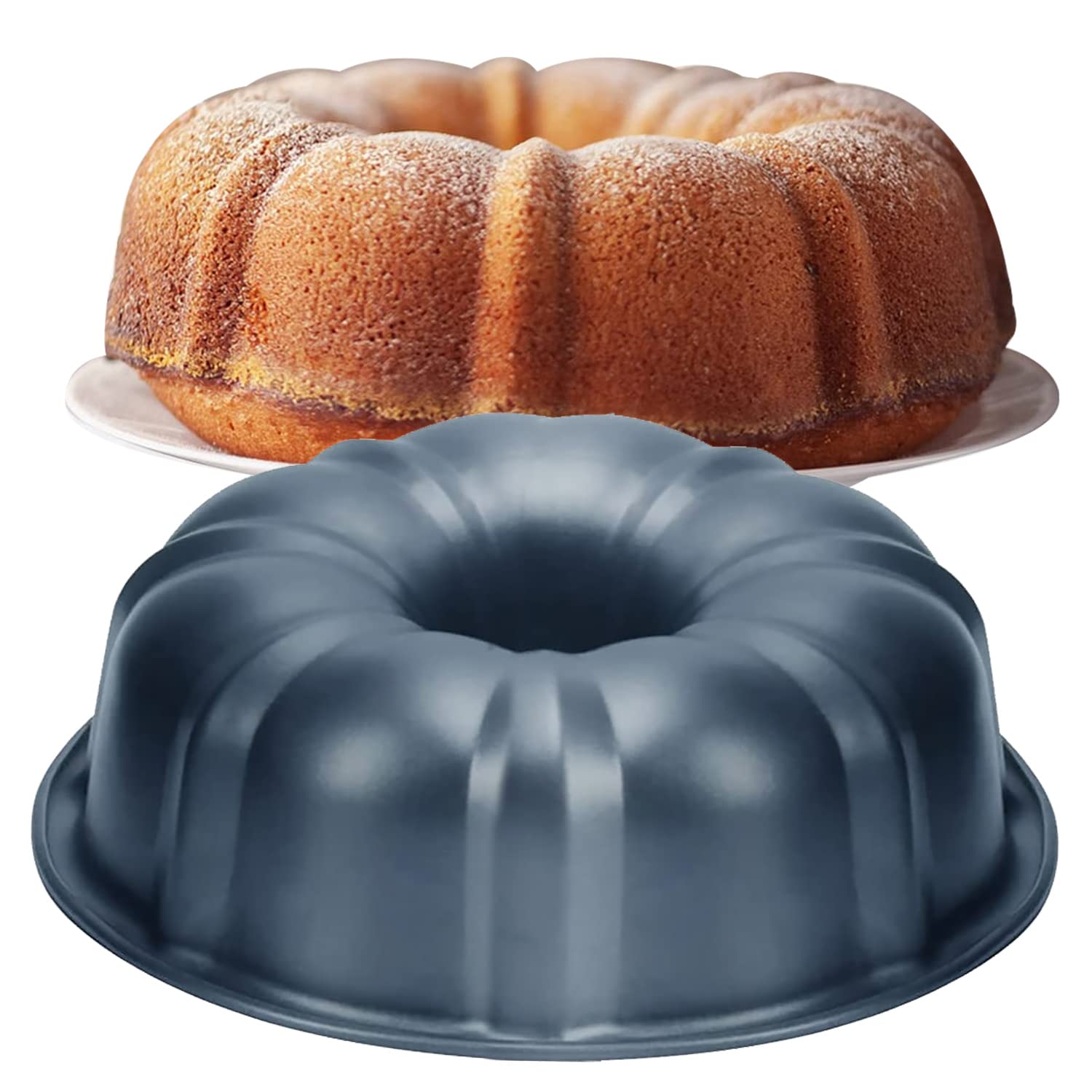 CHEF'S UNIQUE Nonstick Bundt Cake Pan 9.5 Inches, Heavy Duty Carbon Steel 12 Cups Bundt Pans - Fluted Tube Cake Pan Baking Mold for Pound Cakes, Gelatin, Flan, Bavarois