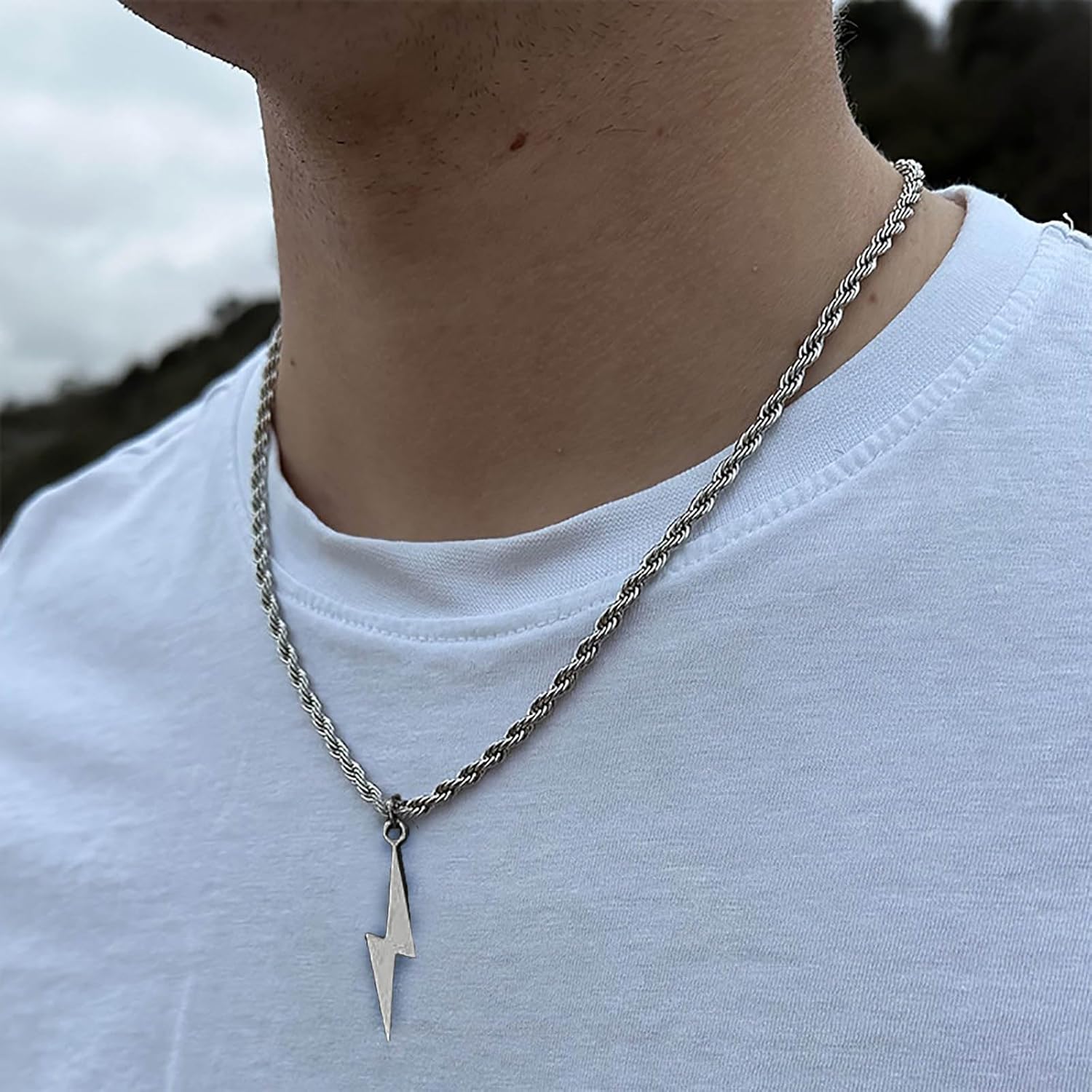 Lightning Pendant Necklace Gold Lightning Bolt Necklace Long Sweater Charms Rope Chain Jewelry for Women Men - Image 3